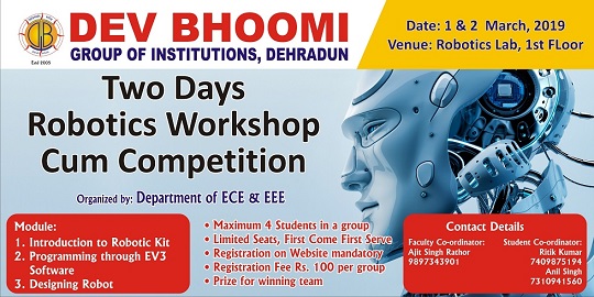 2 days Robotics Workshop cum Competition by Department of Electronics and Electrical Engineering