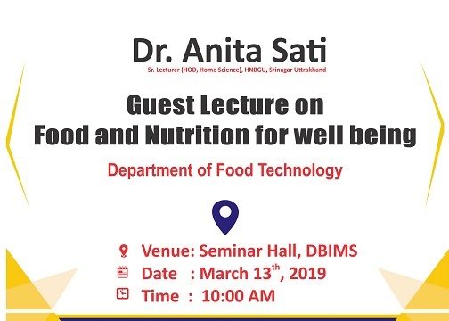 Guest Lecture on Food and Nutrition for well being by Department of Food Technology