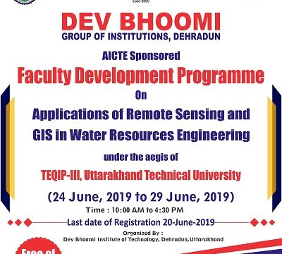 Faculty Development Programme on Applications of Remote Sensing  and GIS in Water Resources Engineering.